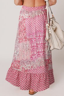 Geprinte Maxi Rok Met Rimpelzoom Wit