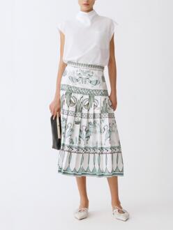 Geprinte Plissé Midi Rok Wit