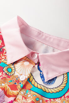 Geprinte Shirt Jurk met Lange Mouwen - maat M Lichtroze