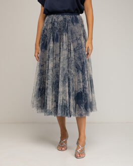 Geprinte tule rok met meerdere lagen Navy