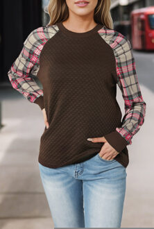 Gequilted Plaidsleeve Trui Donker Bruin