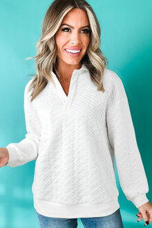 Gequiltte V-hals Trui - maat XL Wit