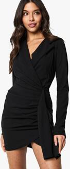 Gerafelde Draperend Blazerjurk Met Lange Mouwen, Black - 44