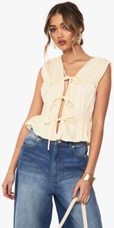 Geraffelde Popeline Mouwloze Top Met Strik Aan De Voorkant, Lemon - 40