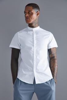 Gerecycled Slim Fit Opa Overhemd Met Korte Mouwen, White - XS