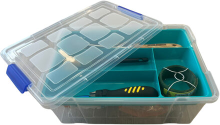 Gereedschap opbergbox - 9L - blauw - batterijen/bitjes/schroeven/tape opbergen - 26 x 37 x 14 cm