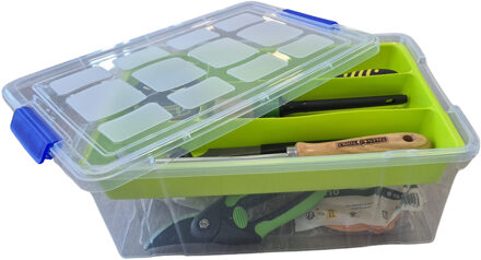 Gereedschap opbergbox - 9L - groen - batterijen/bitjes/schroeven/tape opbergen - 26 x 37 x 14 cm