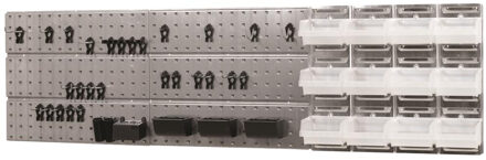 Gereedschapsbord (3x) - Incl. 33 clips en 12 opbergbakjes - Metaal - 135849