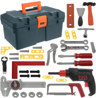 Gereedschapskist kinderen - kunststof - 29 x 19 x 15 cm - 32 delig - speelgoed gereedschap Multi