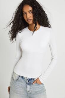 Geribbeerde Top Met Ingebouwde Beha En Lange Mouwen, White - 42