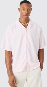 Geribbeld Boxy Overhemd Met Korte Mouwen, Pink - S