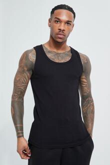 Geribbeld Muscle Fit Hemd, Black - S