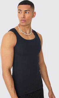 Geribbeld Muscle Fit Hemd, Black - S