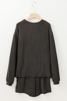 Geribbelde Brei Xoxo Loungewear Set Donkergrijs