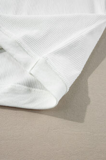 Geribbelde Crew Neck Langemouwen Sweater Wit