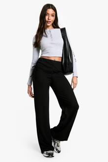 Geribbelde En Geplooide Zijbroek Met Wijde Pijpen, Black - 36