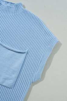 Geribbelde gebreide coltrui Lichtblauw