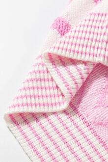 Geribbelde Gebreide Gestreepte Trui Lichtroze