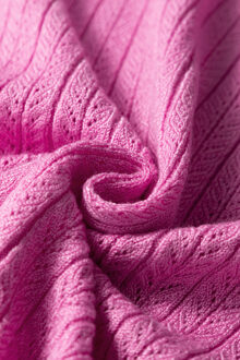 Geribbelde Gebreide Lange Mouwen Pullover - maat XL Stoffig Roze