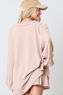 Geribbelde Gebreide Mini-jurk - maat L Bruin