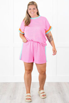 Geribbelde Gebreide Shorts Set Roze