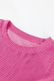 Geribbelde Gebreide Top Stoffig Roze