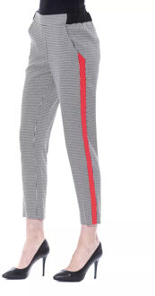Geribbelde Houndstooth Broek met Rode Zijkantstripe Wit - EU 40 / UK 12