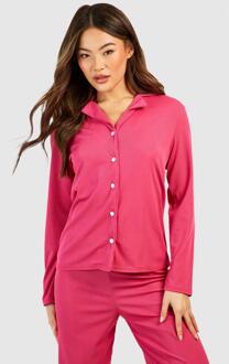 Geribbelde Jersey Pyjama Blouse Met Knopen, Pink - 36