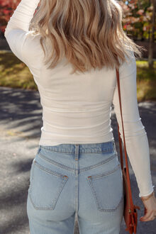 Geribbelde Paneel Lange Mouw Top Wit