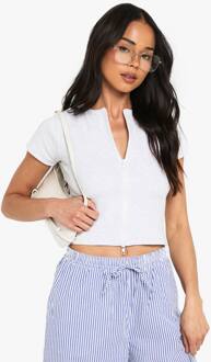 Geribbelde Top Met Dubbele Ritssluiting En Korte Mouwen, Ash Grey - 36
