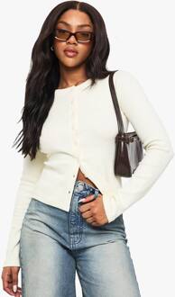 Geribbelde Top Met Knoopdetail En Lange Mouwen, Lemon - 38