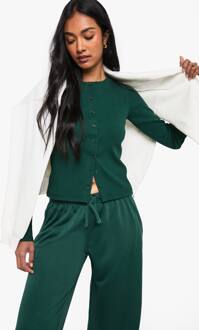 Geribbelde Top Met Knoopdetails En Lange Mouwen, Green - 34