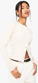 Geribbelde Top Met Lange Mouwen En Knoopsluiting, Stone - 34