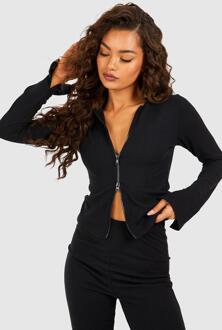 Geribbelde Top Met Rits, Black - 40