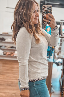 Geribbelde Trui met Dierenprint Afwerking - maat 2XL Lichtgrijs