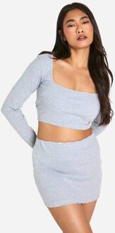 Geribbelde Versleten Top Met Scoop-Hals En Lange Mouwen, Grey Marl - 42