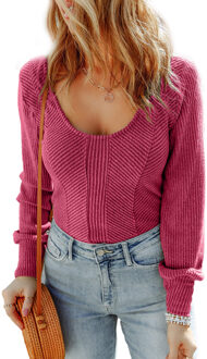 Geribd Brei Langemouw Top Fuchsia