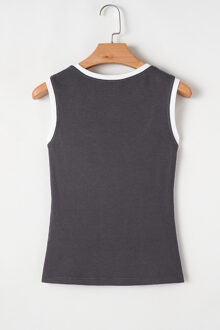Geribd Tanktop met Witte Bies Grijs