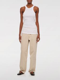 Geribde Tanksingle met Mouwen Slim Fit Wit