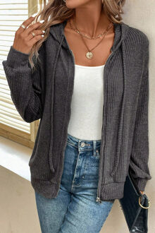 Geribde Trui met Rits en Kap - maat XL Grijs