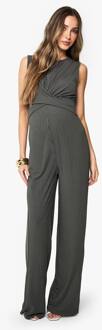 Geribde Zwangerschapsjumpsuit Zonder Mouwen Met Knoopdetail, Khaki - 36