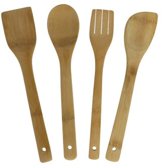 Gerim Kitchen Solutions set keukenlepels/pollepels - 4 stuks - hout - 30 cm - Keukenspatels Bruin