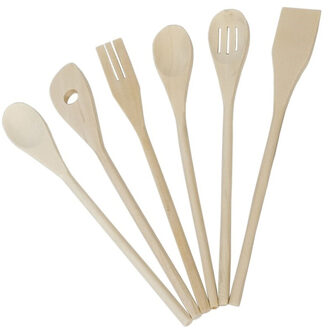 Gerim Kitchen Solutions set keukenlepels/pollepels - 6 stuks - hout - 30 cm - Keukenspatels Bruin