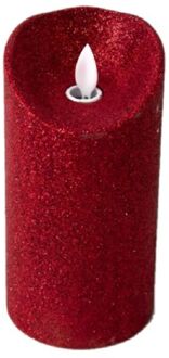 Gerim LED kaars/stompkaars - rood - H15 cm - glitter - LED kaarsen