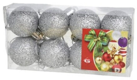 Gerim Mini kerstballen - 8x st - zilver - glitter - 3 cm - kunststof - Kerstbal Zilverkleurig