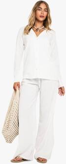 Gerimpeld Oversized Overhemd & Broek Co-Ord, Ecru - 40