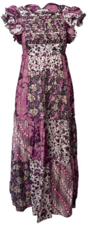 Gerimpelde katoenen jurk met Ikat patchwork Ulla Johnson , Multicolor , Dames