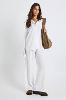 Gerimpelde Stropdasmanchet Oversized Overhemd & Recht Gesneden Broek, White - 34