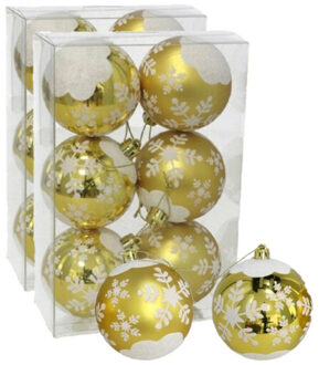 Gerimport 12x stuks gedecoreerde kerstballen goud kunststof 6 cm - Kerstbal Goudkleurig