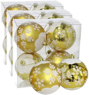 Gerimport 12x stuks gedecoreerde kerstballen goud kunststof 8 cm